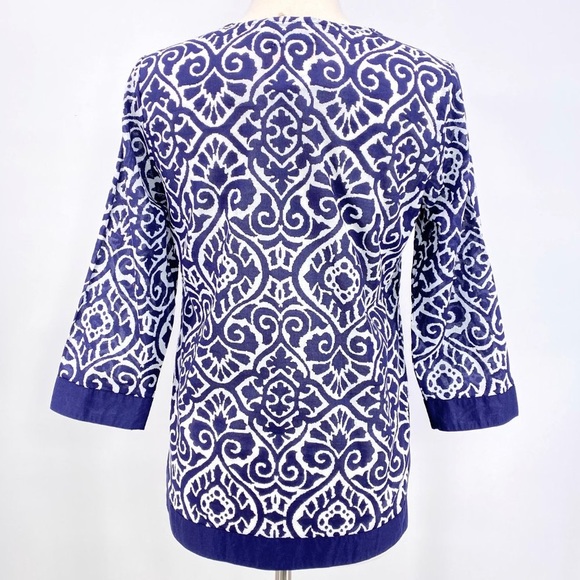 Caribbean Joe Batik Print Tunic Navy White NWT - Picture 4 of 7